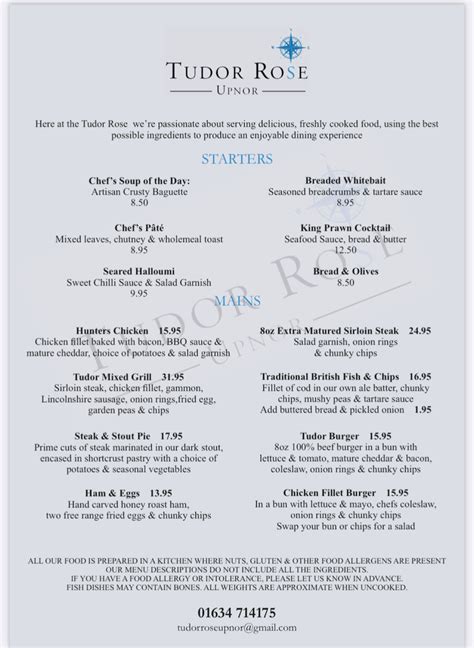 tudor rose upnor menu|tudor rose menu.